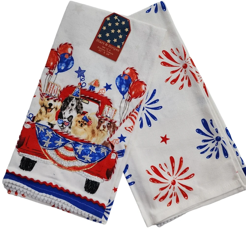 Stars And Stripes Farmhouse Kitchen Towel Set of‎ 2 Patriotic Day Design